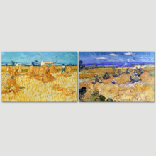 The Harvest/Wheat Fields with Reaper, Auvers by Vincent Van Gogh - Oil Painting Reproduction in Set of 2 | Canvas Prints Wall Art, Ready to Hang - 16" x 24" x 2 Panels