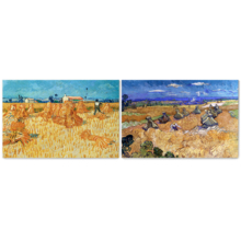 The Harvest/Wheat Fields with Reaper, Auvers by Vincent Van Gogh - Oil Painting Reproduction in Set of 2 | Canvas Prints Wall Art, Ready to Hang - 16" x 24" x 2 Panels