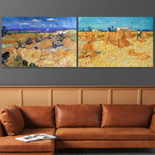 The Harvest/Wheat Fields with Reaper, Auvers by Vincent Van Gogh - Oil Painting Reproduction in Set of 2 | Canvas Prints Wall Art, Ready to Hang - 16" x 24" x 2 Panels
