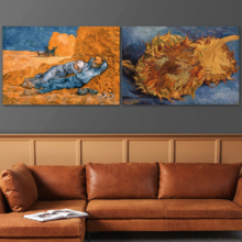 Sunflowers/Noon, Rest from Work by Vincent Van Gogh - Oil Painting Reproduction in Set of 2 | Canvas Prints Wall Art, Ready to Hang - 16" x 24" x 2 Panels