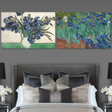 Wall26 - Irises and Roses/Irises by Vincent Van Gogh - Oil Painting Reproduction in Set of 2 | Canvas Prints Wall Art, Ready to Hang - 16" x 24" x 2 Panels