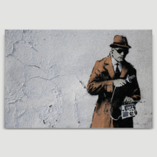 Spy Booth Man Holding Recording Device by Banksy