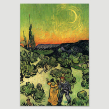 Landscape with Couple Walking and Crescent Moon by Vincent Van Gogh - Canvas Print Wall Art Famous Painting Reproduction - 16" x 24"