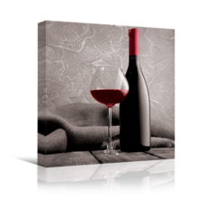 Romance Series - Black White and red Color pop - Deep red Wine - Cabernet - Merlot - Shiraz - Bottle and Glass - Canvas Art Home Art - 24x24 inches