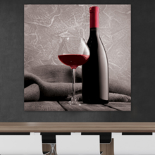Romance Series - Black White and red Color pop - Deep red Wine - Cabernet - Merlot - Shiraz - Bottle and Glass - Canvas Art Home Art - 24x24 inches