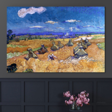 Wheat Fields with Reaper Auvers by Vincent Van Gogh - Canvas Print Wall Art Famous Oil Painting Reproduction - 12" x 18"