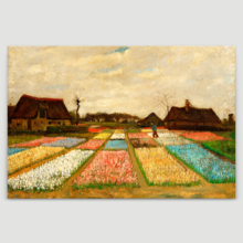 Flower Beds in Holland (or Bulb Fields) by Vincent Van Gogh Famous Fine Art Reproduction World Famous Painting Replica on ped Print Wood Framed - Canvas Art Wall Art - 12" x 18"