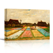 Flower Beds in Holland (or Bulb Fields) by Vincent Van Gogh Famous Fine Art Reproduction World Famous Painting Replica on ped Print Wood Framed - Canvas Art Wall Art - 12" x 18"