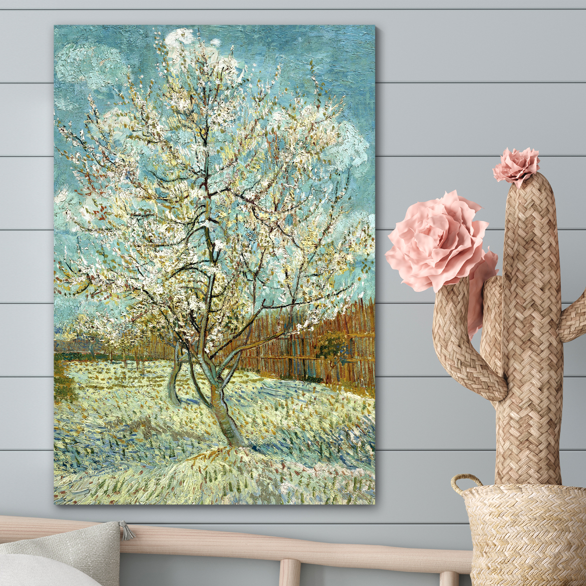 The Pink Peach Tree by Vincent Van Gogh - Canvas Print Wall Art Famous Oil Painting Reproduction - 32