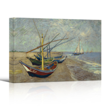Fishing Boats on The Beach at Saintes-Maries by Van Gogh Giclee Canvas Prints Wrapped Gallery Wall Art | Stretched and Framed Ready to Hang - 16" x 24"