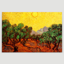 Olive Trees with Yellow Sky and Sun by Van Gogh Giclee Canvas Prints Wrapped Gallery Wall Art | Stretched and Framed Ready to Hang - 16" x 24"
