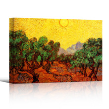 Olive Trees with Yellow Sky and Sun by Van Gogh Giclee Canvas Prints Wrapped Gallery Wall Art | Stretched and Framed Ready to Hang - 24" x 36"