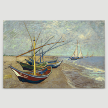 Fishing Boats on The Beach at Saintes-Maries by Van Gogh Giclee Canvas Prints Wrapped Gallery Wall Art | Stretched and Framed Ready to Hang - 24" x 36"
