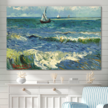 Seascape at Saintes Maries by Van Gogh Giclee Canvas Prints Wrapped Gallery Wall Art | Stretched and Framed Ready to Hang - 12" x 18"