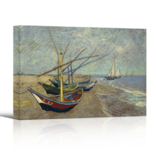 Fishing Boats on The Beach at Saintes-Maries by Van Gogh Giclee Canvas Prints Wrapped Gallery Wall Art | Stretched and Framed Ready to Hang - 12" x 18"