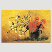 Vase with Red and White Carnation on a Yellow Background, 1886 by Vincent Van Gogh - Canvas Print Wall Art Famous Oil Painting Reproduction - 32" x 48"