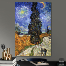 Road with Cypress and Star by Vincent Van Gogh Giclee Canvas Prints Wrapped Gallery Wall Art | Stretched and Framed Ready to Hang - 32" x 48"