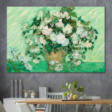 Still Life: Vase with Pink Roses by Vincent Van Gogh - Canvas Print Wall Art Famous Painting Reproduction - 12" x 18"