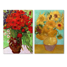 Famous Oil Painting Reproduction/ Replica Set of 2 - Still Life Vase with Twelve Sunflowers & Red Poppies and Daisies by Van Gogh Canvas Prints Wall Art/Ready to Hang Wrapped Canvas - 16"x24"x2 Panels