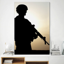 Canvas Prints Wall Art - Silhouette of Us Soldier with Rifle at Sunset | Modern Wall Decor/Home Art Stretched Gallery Canvas Wraps Giclee Print & Ready to Hang - 16" x 24"