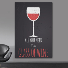 Canvas Prints Wall Art - Chalkboard Style Illustration with a Glass of Red Wine | Modern Wall Decor/Home Decoration Stretched Gallery Canvas Wrap Giclee Print. Ready to Hang - 24" x 36"