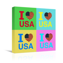 Canvas Wall Art - Multi-Color Pop Art with I Love USA - Giclee Print Gallery Wrap Modern Home Art Ready to Hang - 12" x 12"