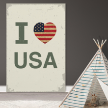 Vintage Style Canvas Wall Art - I Love USA - Giclee Print Gallery Wrap Modern Home Art Ready to Hang - 12" x 18"