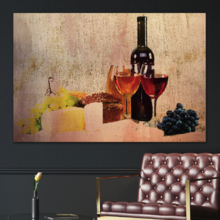 Canvas Wall Art - Still Life with Wine Bottle and Glass on Vintage Background - Gallery Wrap Modern Home Art | Ready to Hang - 12x18 inches