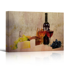 Canvas Wall Art - Still Life with Wine Bottle and Glass on Vintage Background - Gallery Wrap Modern Home Art | Ready to Hang - 12x18 inches