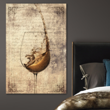 Canvas Wall Art - Wine Splash in Glass on Vintage Letter Background - Gallery Wrap Modern Home Art | Ready to Hang - 24x36 inches
