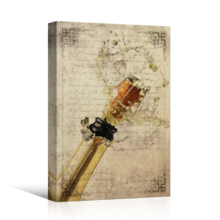 Canvas Wall Art - Cork Popping Out from The Wine Bottle on Vintage Letter Background - Gallery Wrap Modern Home Art | Ready to Hang - 16x24 inches
