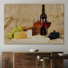 Canvas Wall Art - Still Life with Wine and Grapes on Vintage Background - Gallery Wrap Modern Home Art | Ready to Hang - 16x24 inches
