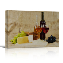 Canvas Wall Art - Still Life with Wine and Grapes on Vintage Background - Gallery Wrap Modern Home Art | Ready to Hang - 24x36 inches