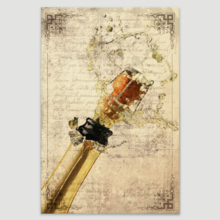 Canvas Wall Art - Cork Popping Out from The Wine Bottle on Vintage Letter Background - Gallery Wrap Modern Home Art | Ready to Hang - 24x36 inches