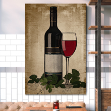 Canvas Wall Art - Red Wine Bottle and Glass on Vintage Background - Gallery Wrap Modern Home Art | Ready to Hang - 12x18 inches