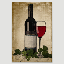 Canvas Wall Art - Red Wine Bottle and Glass on Vintage Background - Gallery Wrap Modern Home Art | Ready to Hang - 12x18 inches