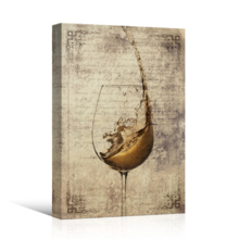 Canvas Wall Art - Wine Splash in Glass on Vintage Letter Background - Gallery Wrap Modern Home Art | Ready to Hang - 32x48 inches