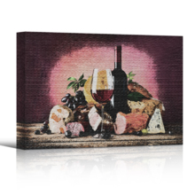 Canvas Wall Art - Still Life with Wine Bottle and Glass on Abstract Background - Gallery Wrap Modern Home Art | Ready to Hang - 12x18 inches