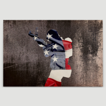 Military Family Canvas Wall Art - Soldier with Gun on American Flag Background - Gallery Wrap Modern Home Decor | Ready to Hang - 32x48 inches