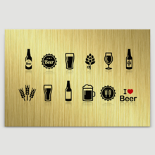Canvas Wall Art - Beer Related Elements on Golden Background - Gallery Wrap Modern Home Art | Ready to Hang - 16x24 inches