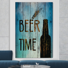 Canvas Wall Art - Bottle of Beer on Vintage Style Wood Background - Gallery Wrap Modern Home Art | Ready to Hang - 32x48 inches