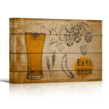 Canvas Wall Art - Glass of Beer on Vintage Wood Style Background - Gallery Wrap Modern Home Art | Ready to Hang - 12x18 inches