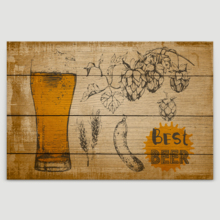 Canvas Wall Art - Glass of Beer on Vintage Wood Style Background - Gallery Wrap Modern Home Art | Ready to Hang - 12x18 inches