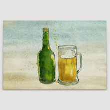 Canvas Wall Art - Beer Bottle and Glass on Vintage Background - Gallery Wrap Modern Home Art | Ready to Hang - 12x18 inches