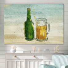 Canvas Wall Art - Beer Bottle and Glass on Vintage Background - Gallery Wrap Modern Home Art | Ready to Hang - 12x18 inches