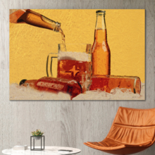 Canvas Wall Art - Beer Bottles and Glass on The Ice - Gallery Wrap Modern Home Art | Ready to Hang - 24x36 inches