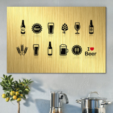 Canvas Wall Art - Beer Related Elements on Golden Background - Gallery Wrap Modern Home Art | Ready to Hang - 12x18 inches