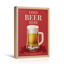 Canvas Wall Art - Cold Beer Here on Vintage Background - Gallery Wrap Modern Home Art | Ready to Hang - 24x36 inches