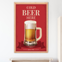 Canvas Wall Art - Cold Beer Here on Vintage Background - Gallery Wrap Modern Home Art | Ready to Hang - 24x36 inches