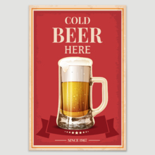 Canvas Wall Art - Cold Beer Here on Vintage Background - Gallery Wrap Modern Home Art | Ready to Hang - 12x18 inches